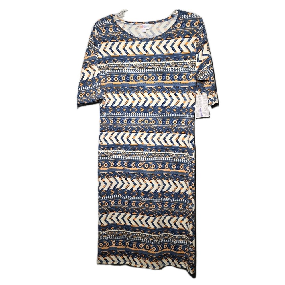 LuLaRoe Julia Dress Womens Large Arrow Geometric Short Sleeve Midi Sheath‎